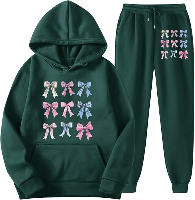Women 2 Piece Outfits Colour Bow Print Hoodie Sweatsuits Set Long Sleeve Sweatshirt Matching Jogg... | Amazon (US)