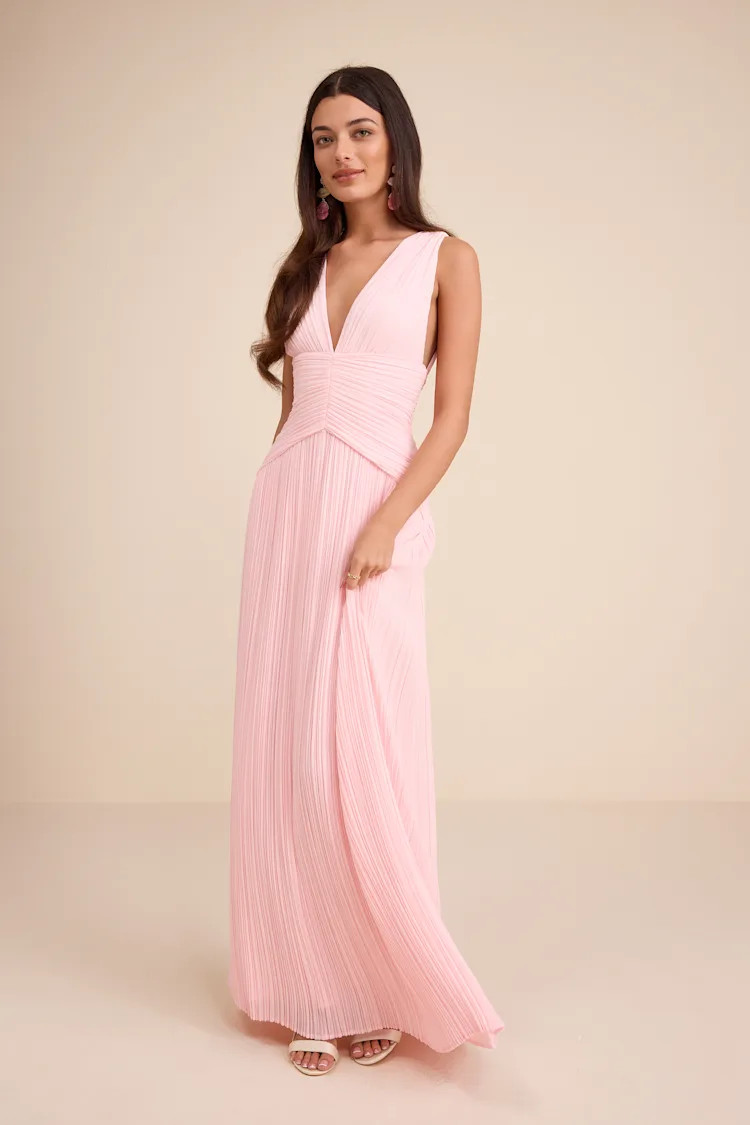 Kelina Light Pink Pleated Drop Waist Maxi Dress | Lulus