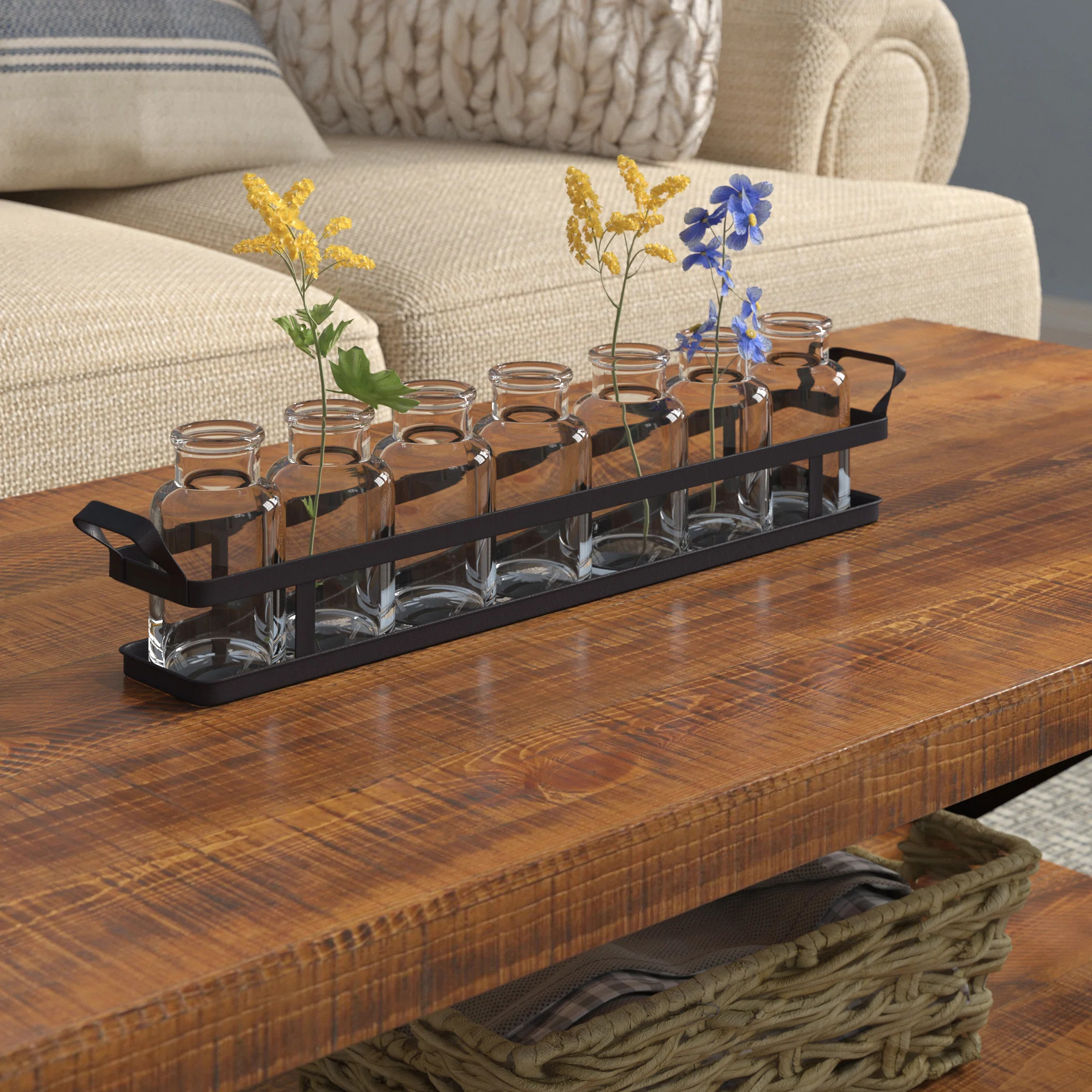 Glass Bottles on a Rectangle Metal Tray with Handles | Wayfair North America