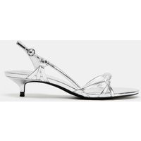 Zara - Metallic Kitten Heel Sandals - Silver - 6½ - Woman | Zara US