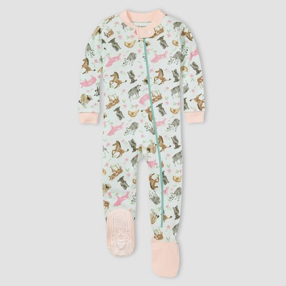 Burt's Bees Baby® Baby Girls' 2pc Farm Animals Snug Fit Footed Pajama - Light Pink | Target