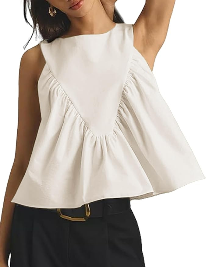 Tanming Womens Sleeveless Peplum Top Swing Tank Loose Fit Back Button Casual Blouse Ruffled Shirt... | Amazon (US)