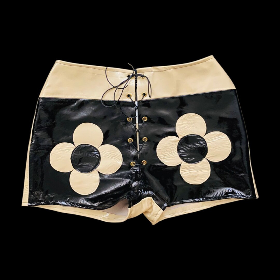 60s 70s Style Black & Cream Patent Shorts / Mod / Groovy / Flower Power / Made in England | Etsy (US)