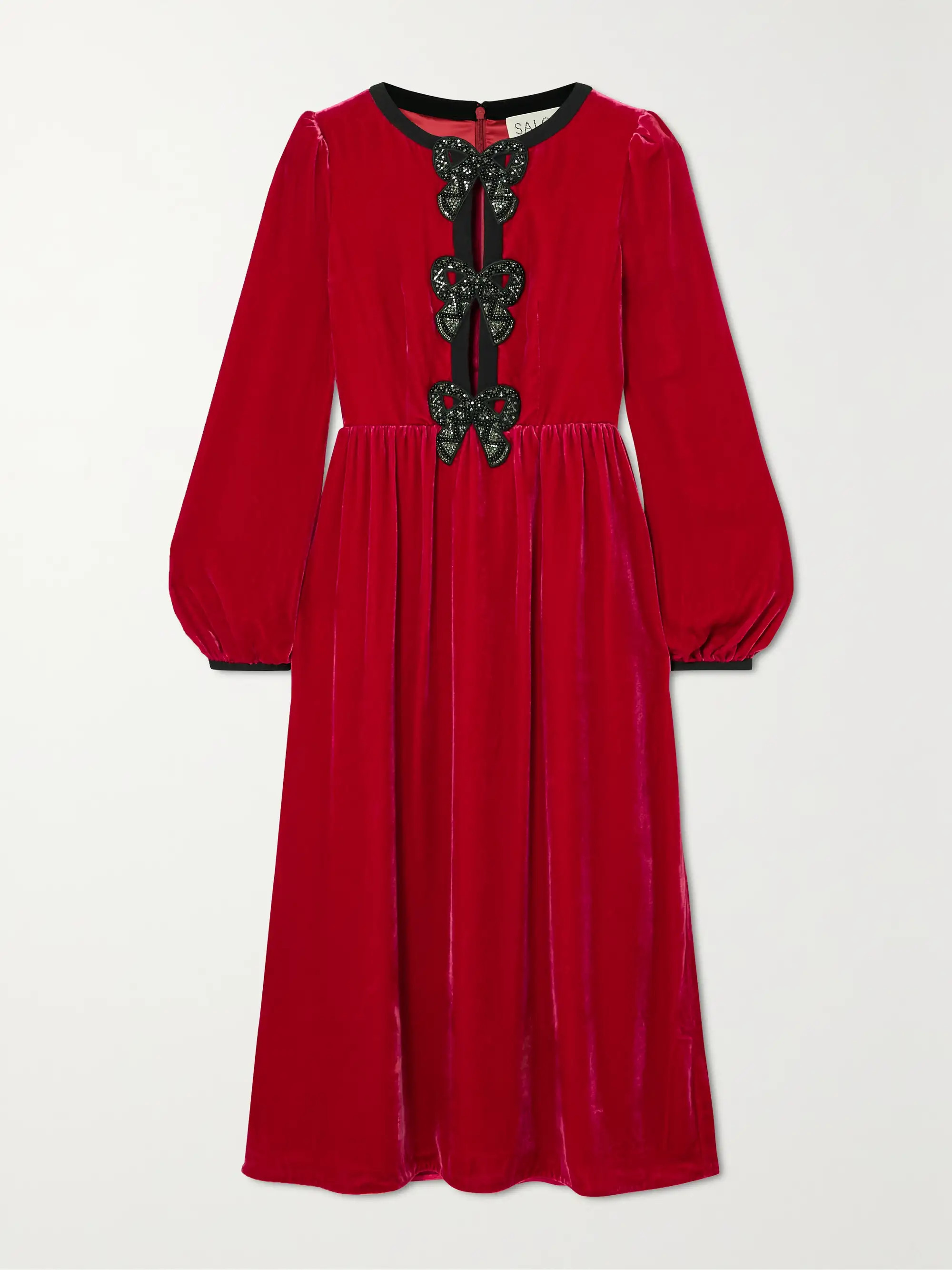 Camille bow-embellished velvet midi dress | NET-A-PORTER (US)