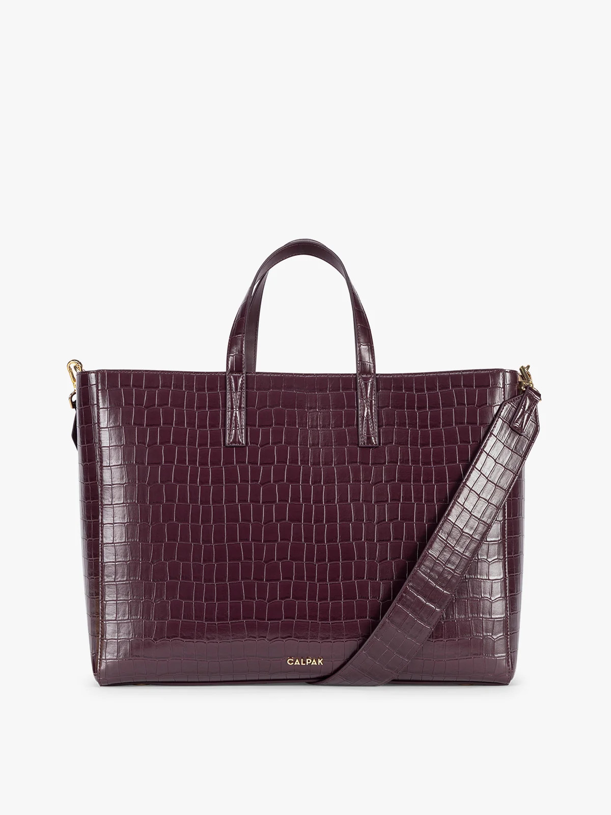 Haven 16" Laptop Tote in Croc-Embossed in Dark Cherry Croc | CALPAK