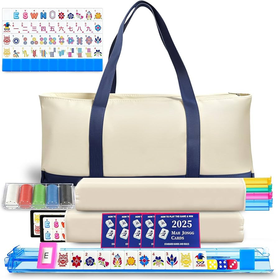 American Mahjong Tile Set, 166 Quality Blue Tiles, 4 All-in-One Color Rack/Pushers, Game Set with... | Amazon (US)