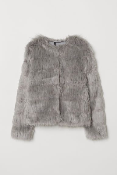 H & M - Short Faux Fur Jacket - Gray | H&M (US + CA)