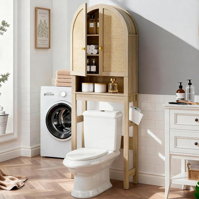 HMstone Over The Toilet Storage Cabinet, Arched Bathroom Organizer and Storage with Rattan Doors ... | Amazon (US)