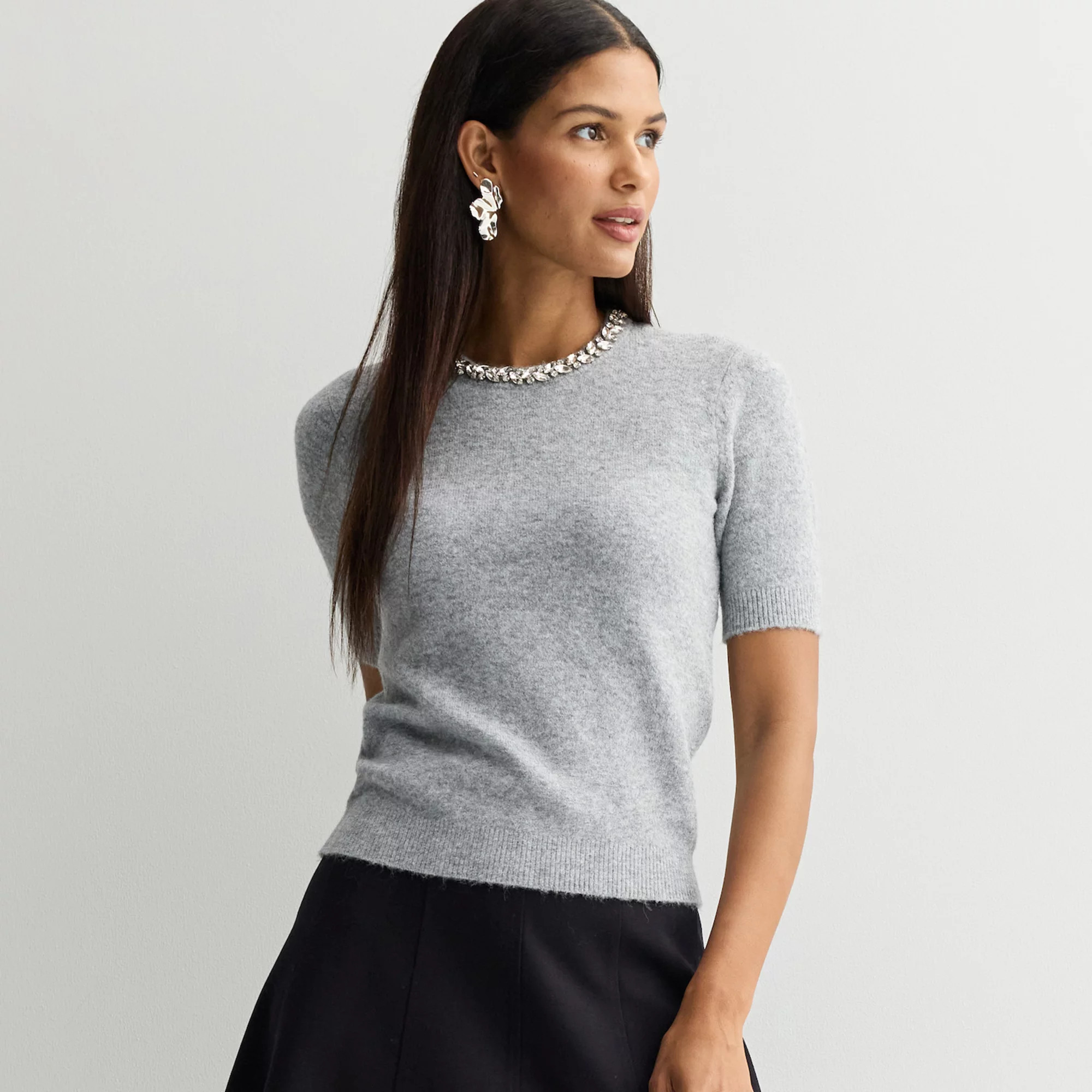Women's Nine West Jewel Neck Short Sleeve Knit Sweater | Kohl's