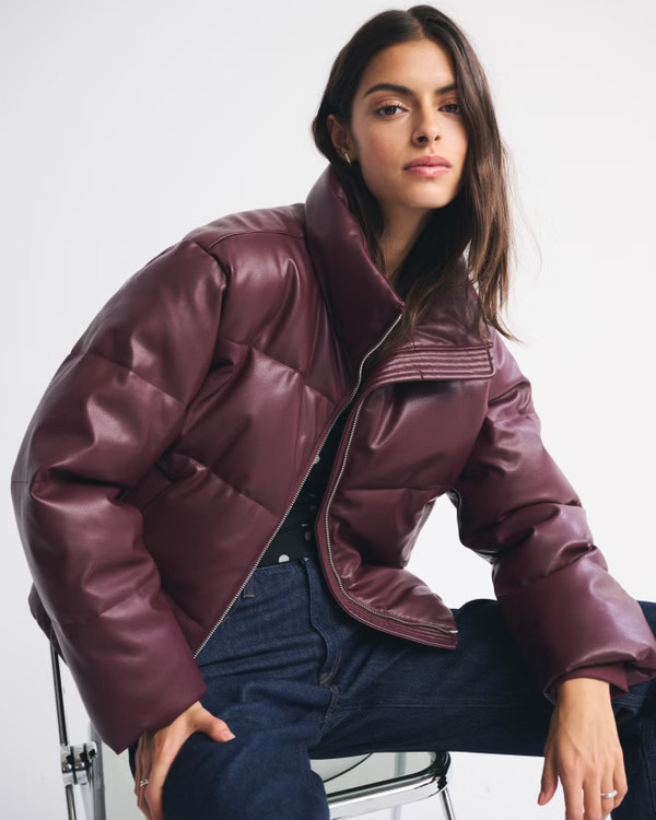 Vegan Leather Short Puffer | Abercrombie & Fitch (US)