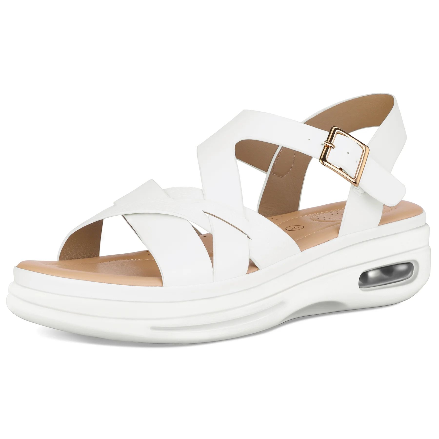 Bocca Women's Air Cushioned Support Sandals White Ankle Strap Walking Sandals 9M | Walmart (US)