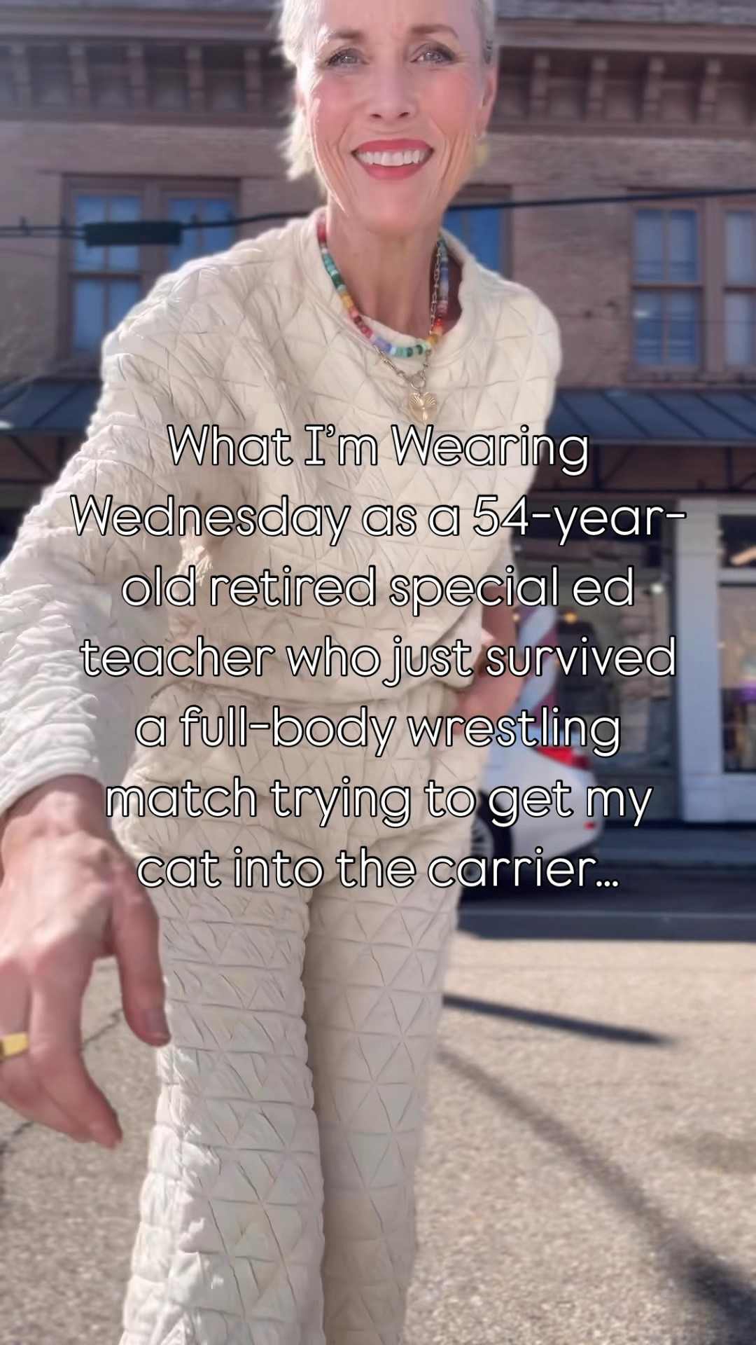 LIKE + COMMENT for more real life content. 

To be fair, I wouldn’t want to be shoved in a carrier either.



Wasn’t planning on dressing for a for a feline showdown, yet here we are. After a full-body battle, the cat is in the carrier, and I am victorious (but slightly injured🤕😂) Who else has fought this fight and lived to tell the tale? 

Drop a 🐱 if you’ve earned your stripes—literally! 

And don't forget to like, follow, save, and share for more budget-friendly finds that look designer but leave plenty of room for a WWE-worthy smackdown.

#LTKWatchNow #LTKStyleTip #LTKOver40