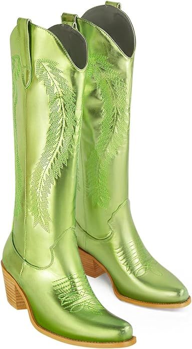 GOSERCE Metallic Knee High Cowboy Boots for Women Embroidered Ladies' Tall Western Cowgirl Boots ... | Amazon (US)