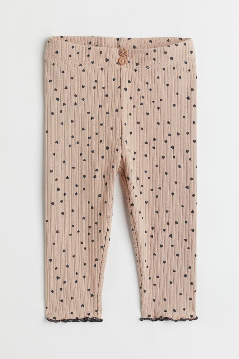 Soft leggings in ribbed cotton jersey with a printed pattern. Soft, elasticized waistband with de... | H&M (US)