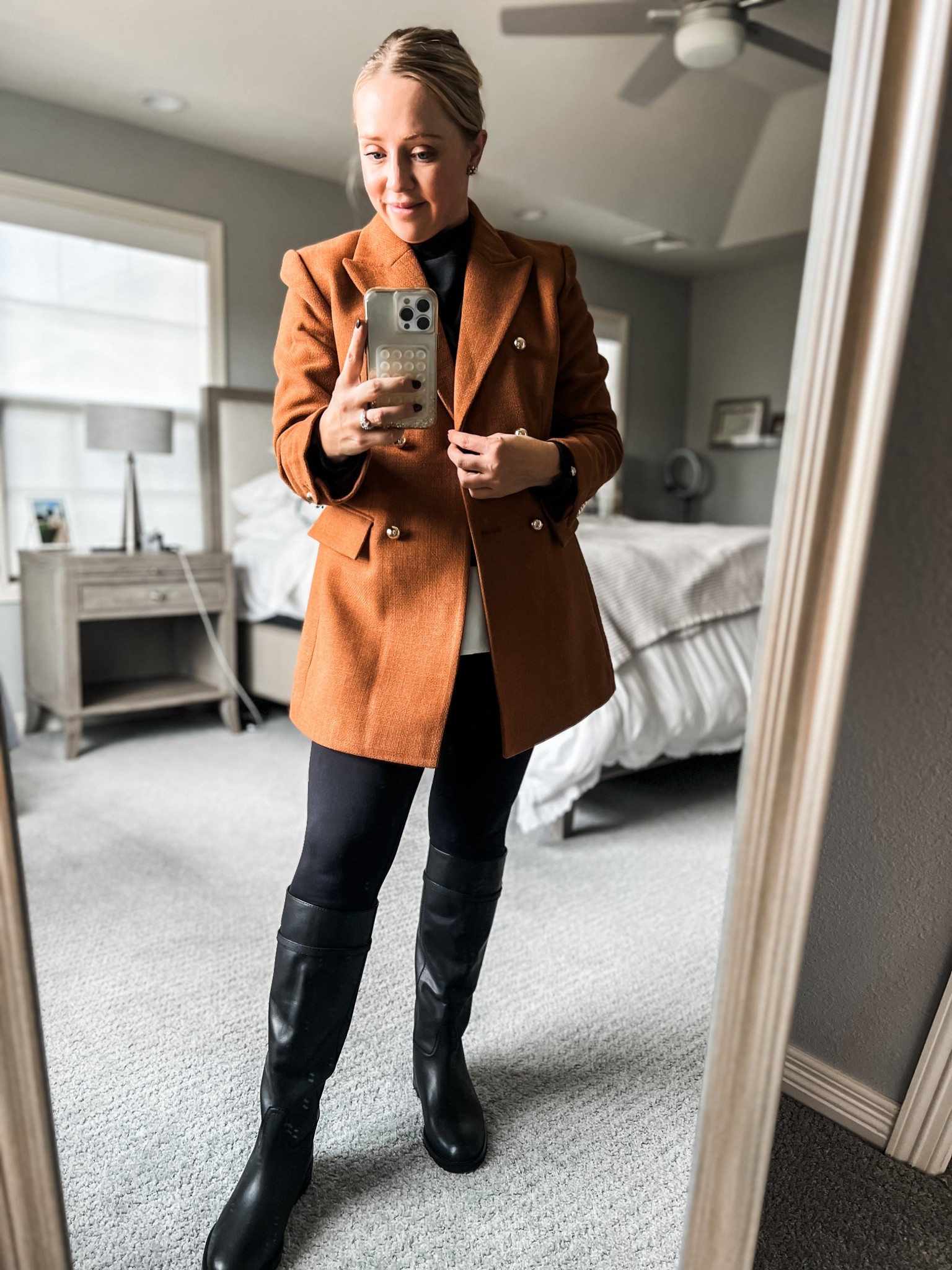 This coat is light enough to be a blazer and I love the longer length! Wearing my true size of 4 petite. Boots fit tts! 

Fall outfits, workwear, blazer, petite outfit, leggings, knee high boots 

#LTKPetite #LTKSaleAlert #LTKShoeCrush