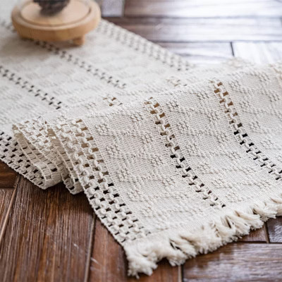 LISM Beige Boho Cotton Table Runner with Tassels,12''x95'' | Target