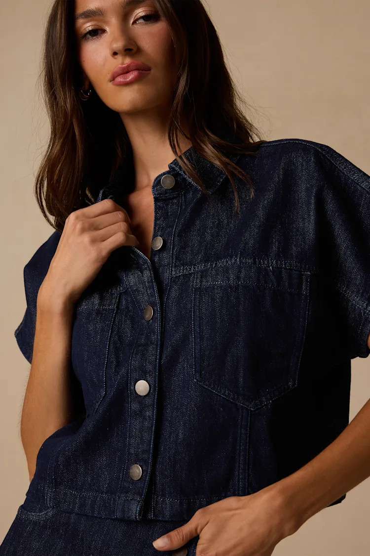 Lele Dark Wash Button-Front Denim Top | Lulus