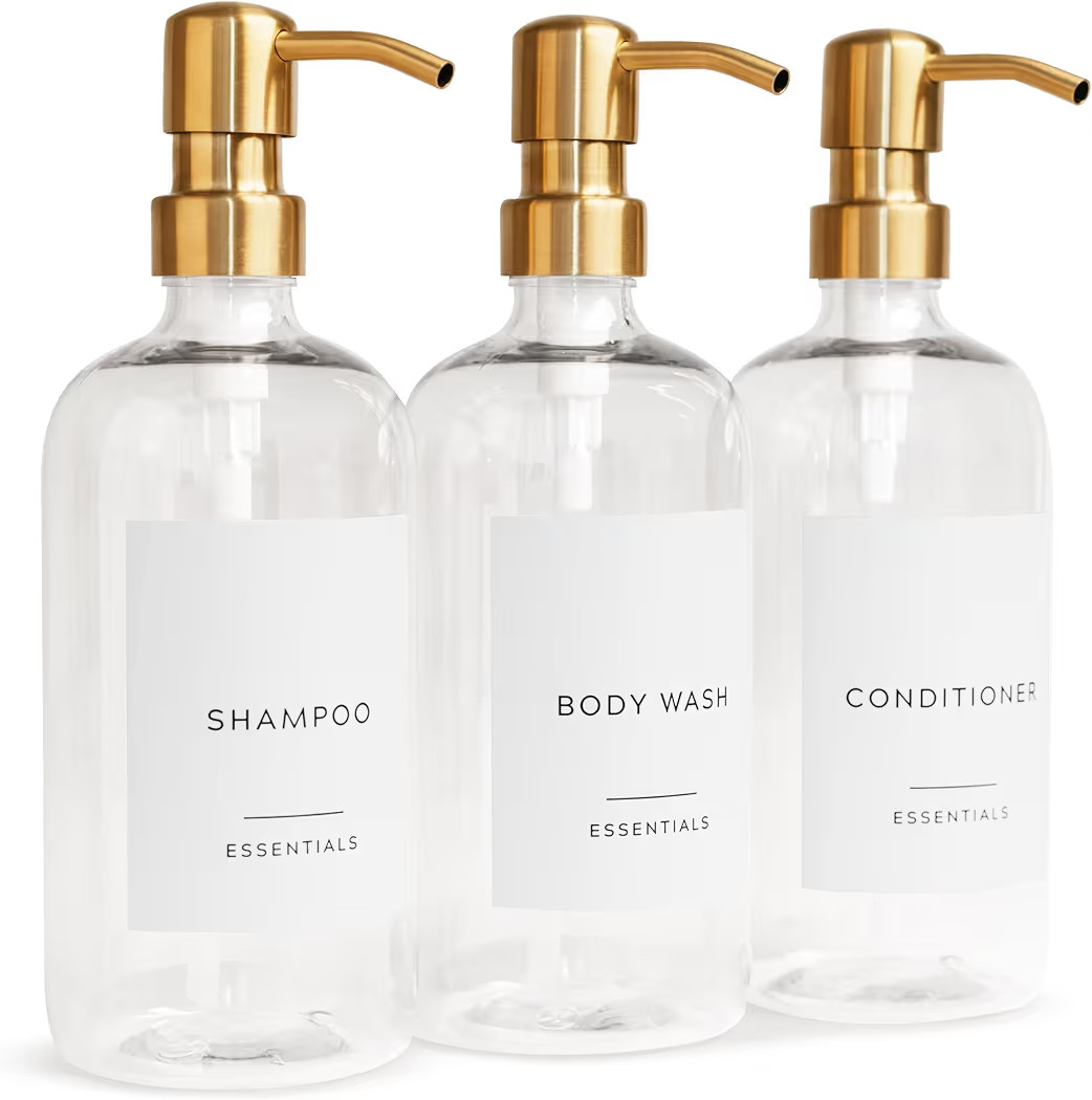 Stylish Shampoo and Conditioner Dispenser Set of 3 - Modern 21oz Shower Soap Bottles with Pump an... | Amazon (US)