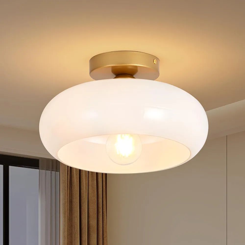 Mid-Century Modern Semi Flush Mount Ceiling Light, Kitchen Ceiling Light Fixture with Glass Shade... | Amazon (US)