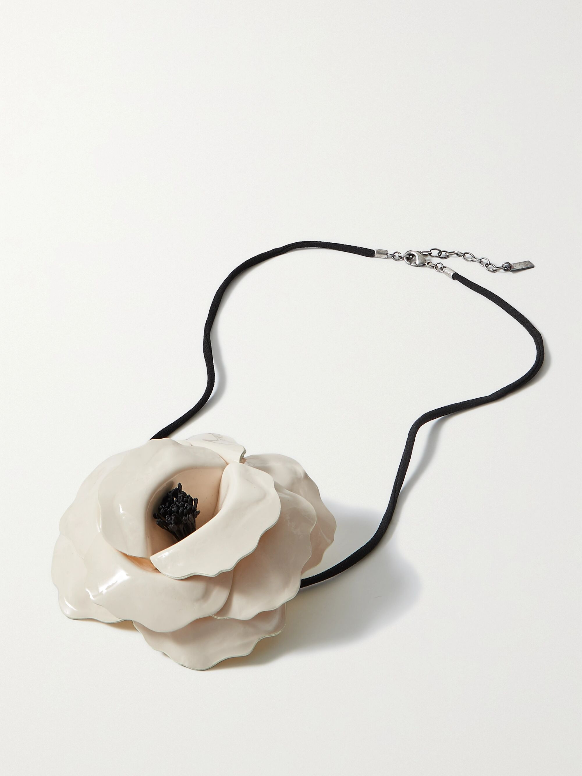 Small silver-tone, patent-leather and silk choker | NET-A-PORTER (US)