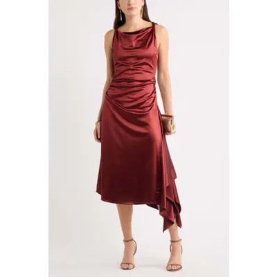 Chelsea28 Ruched Asymmetric Satin Midi Dress in Red Pear at Nordstrom, Size X-Small | Nordstrom