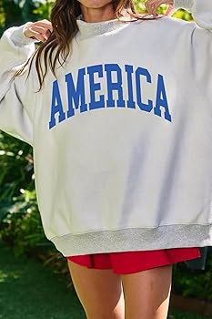 Womens 2026 Summer Top Light Grey Mock Neck Reversible USA/America Graphic Sweatshirt Novelty Blo... | Amazon (US)