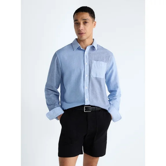 Free Assembly Men's Linen Blend Mixed Pattern Button Front Shirt, Sizes XS-3XL | Walmart (US)