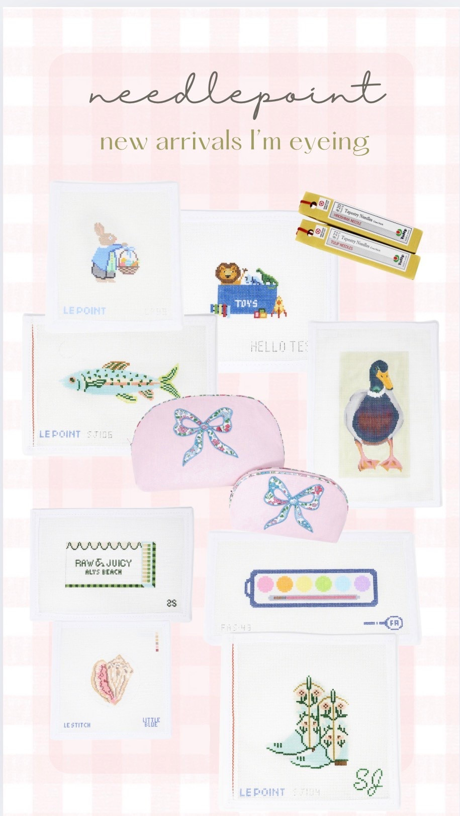 Newest Grammy hobby that I’ve been obsessed with! Anyone else can’t get enough of needlepointing!?

I just saw some awesome new arrivals and I cannot pick a favorite canvas - they are all so good! Linking my favorites! 

Needlepoint, ndlpt, needlepoint canvas, wip, work in progress, canvas, new arrivals 

#LTKFindsUnder50 #LTKvlog #LTKFindsUnder100