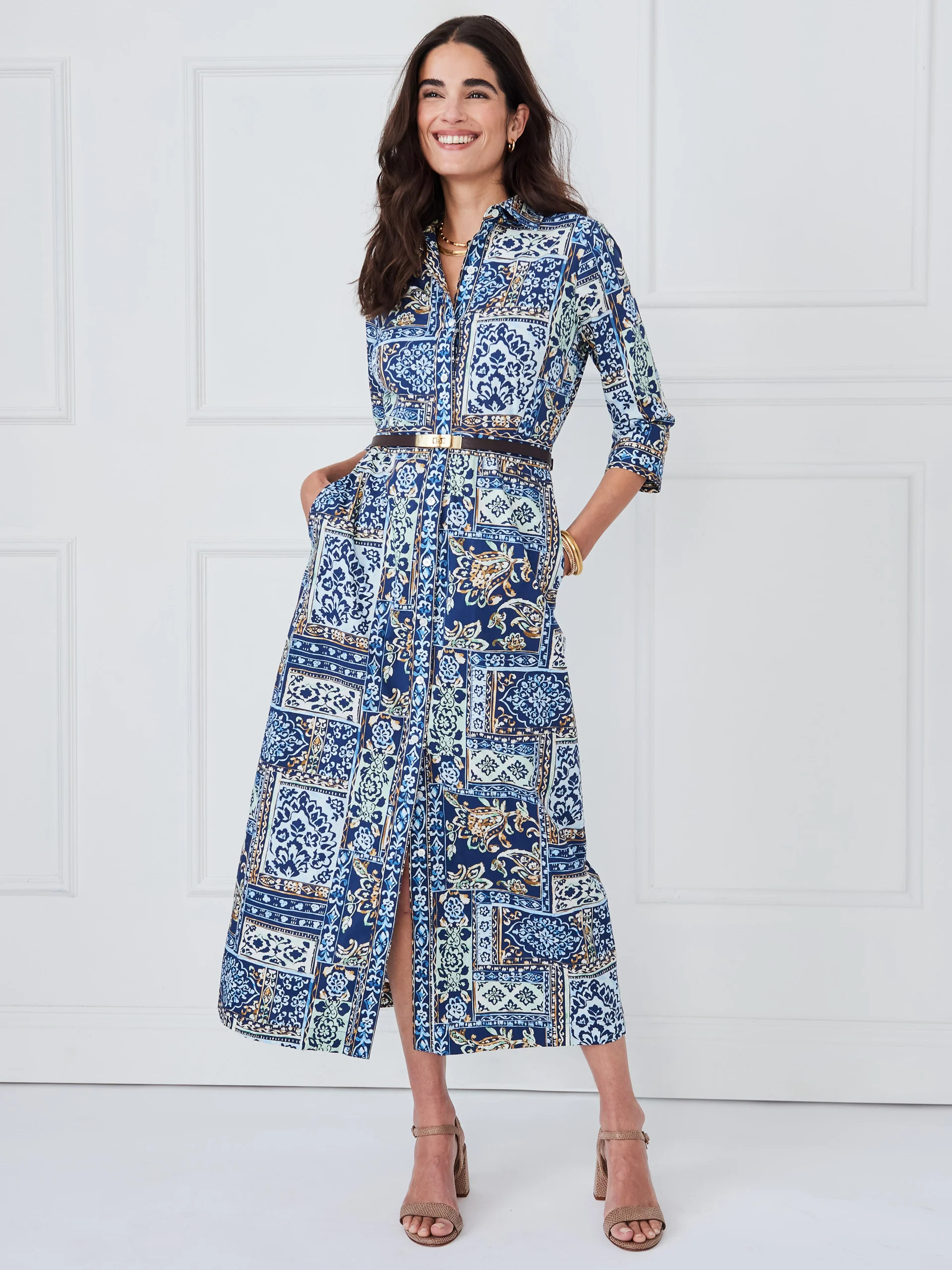 Navy/Green/Brown Floral Pastiche Edge Kailyn Maxi Dress | Women's Dresses | J.McLaughlin | J.McLaughlin