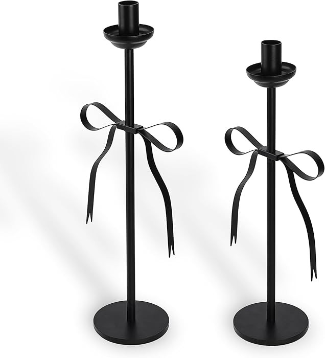 Black Taper Candlestick Holders,Set of 2 Bow Candle Stick Holders,Metal Modern Candle Stands Deco... | Amazon (US)