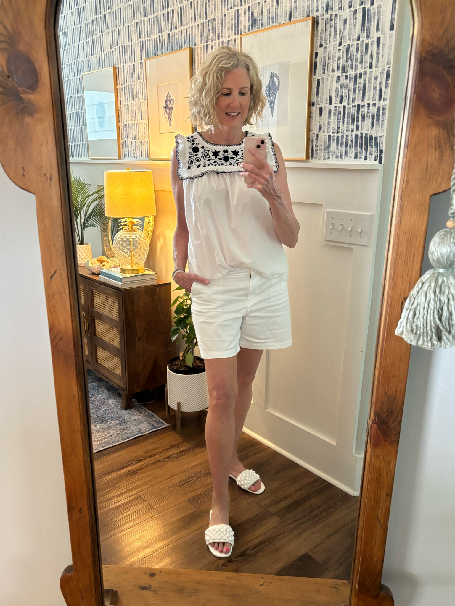 This top is so light and cool with pretty embroidery. I got a large and it didn’t shrink after washing so it’s a tad loose under the arms, but I think the medium would’ve been too snug. 

#LTKSeasonal #LTKOver40