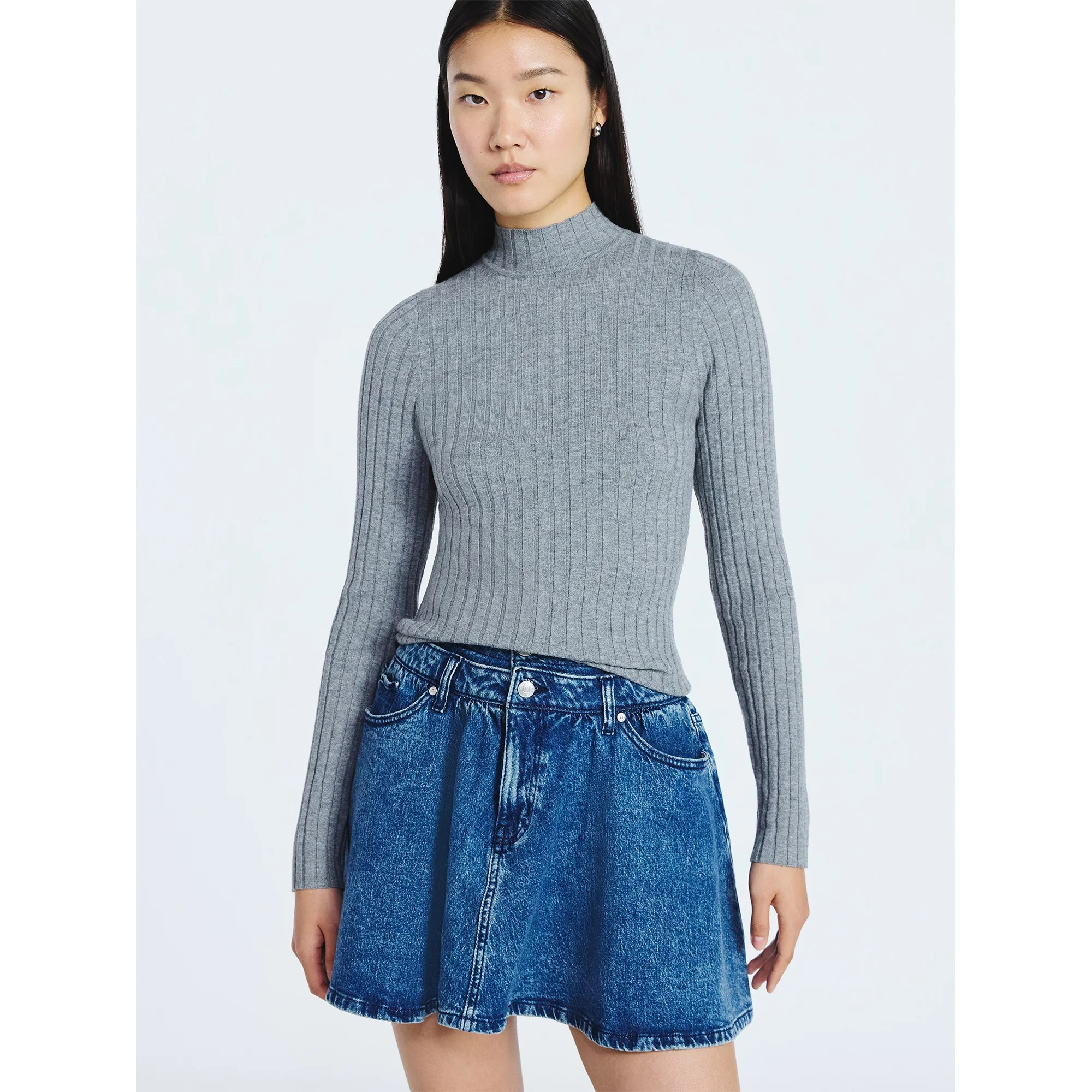 Scoop Women's Ribbed Mockneck Sweater, Lightweight, Sizes XS-XXL | Walmart (US)