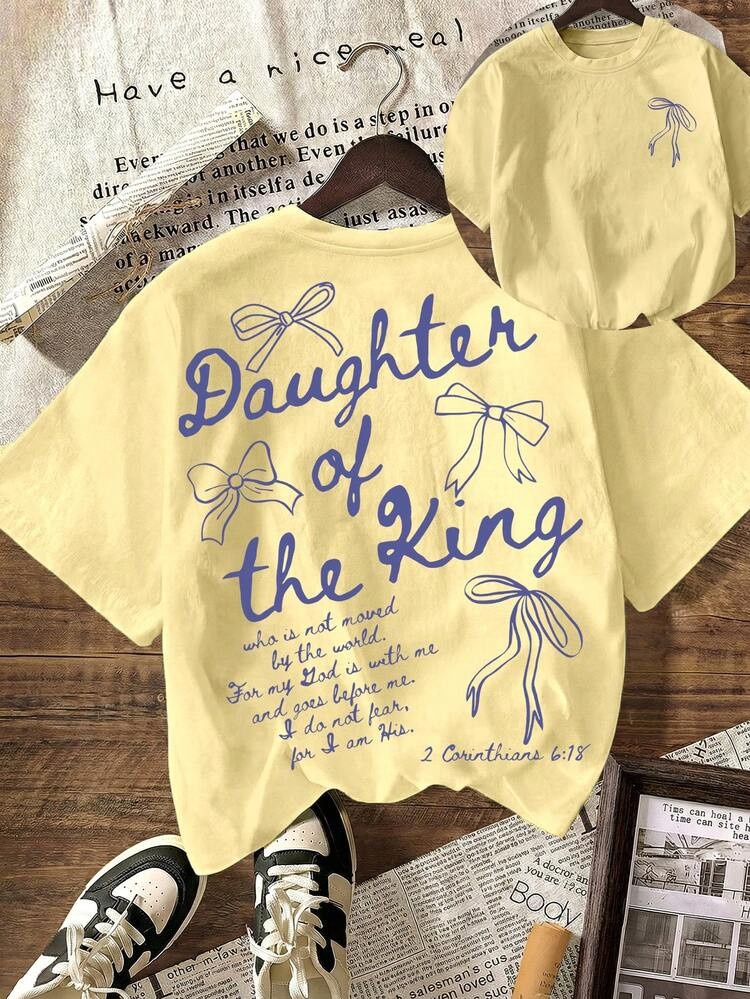 Christian Faith Apparel With "Daughter Of The King" Design And Bible Verse Print On Back, Women's Casual Short Sleeve T-Shirt Summer | SHEIN