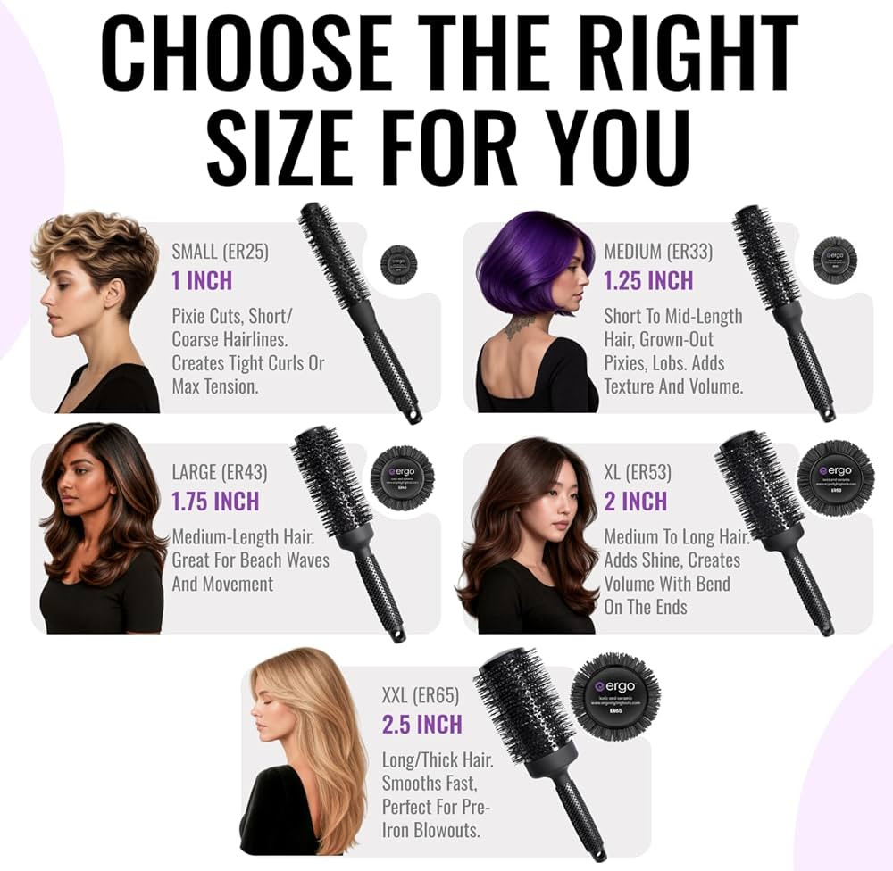 ERGO Ceramic Ionic Round Brush for Blow Out - Salon Quality Hair Brushes for Women - Roller Brush... | Amazon (US)