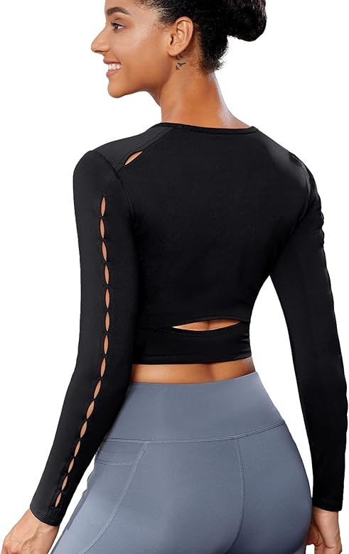 TrainingGirl Women Cutout Workout Crop Tops Long Sleeves Open Back Yoga Shirts Slim Fit Gym Athle... | Amazon (US)