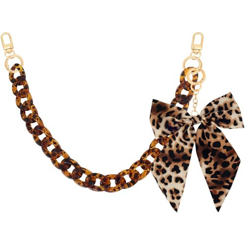 TUCEWP Leopard Print Purse Chain Strap 17.9 Inch Chunky Acrylic Bag Handle Shoulder Strap Replacement with Leopard Bow Keychain Charms Vintage Handbag Decoration Chain Bag Accessories Charms for Women | Amazon (US)
