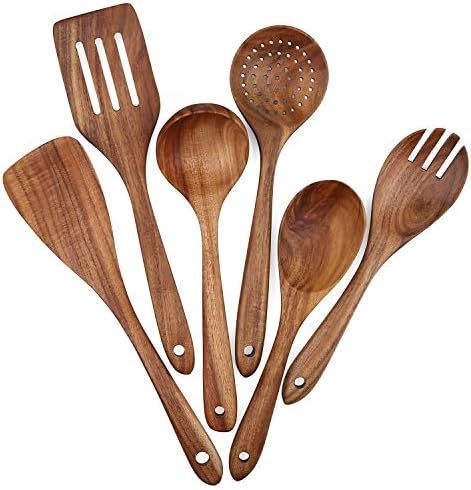 Wooden Cooking Utensils Set 6-Piece Wood Kitchen Utensil Set for Non Stick Cookware Wooden Spatul... | Amazon (US)