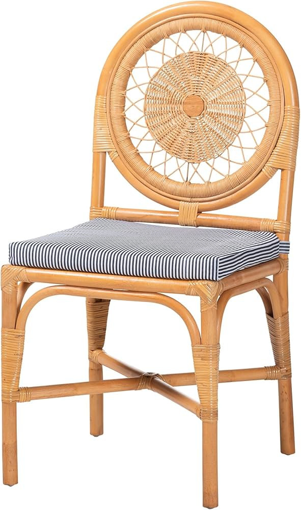 Bali & pari Oberon Natural Rattan Dining Chair with Cushion - Handwoven Wicker Bistro Accent Seat... | Amazon (US)