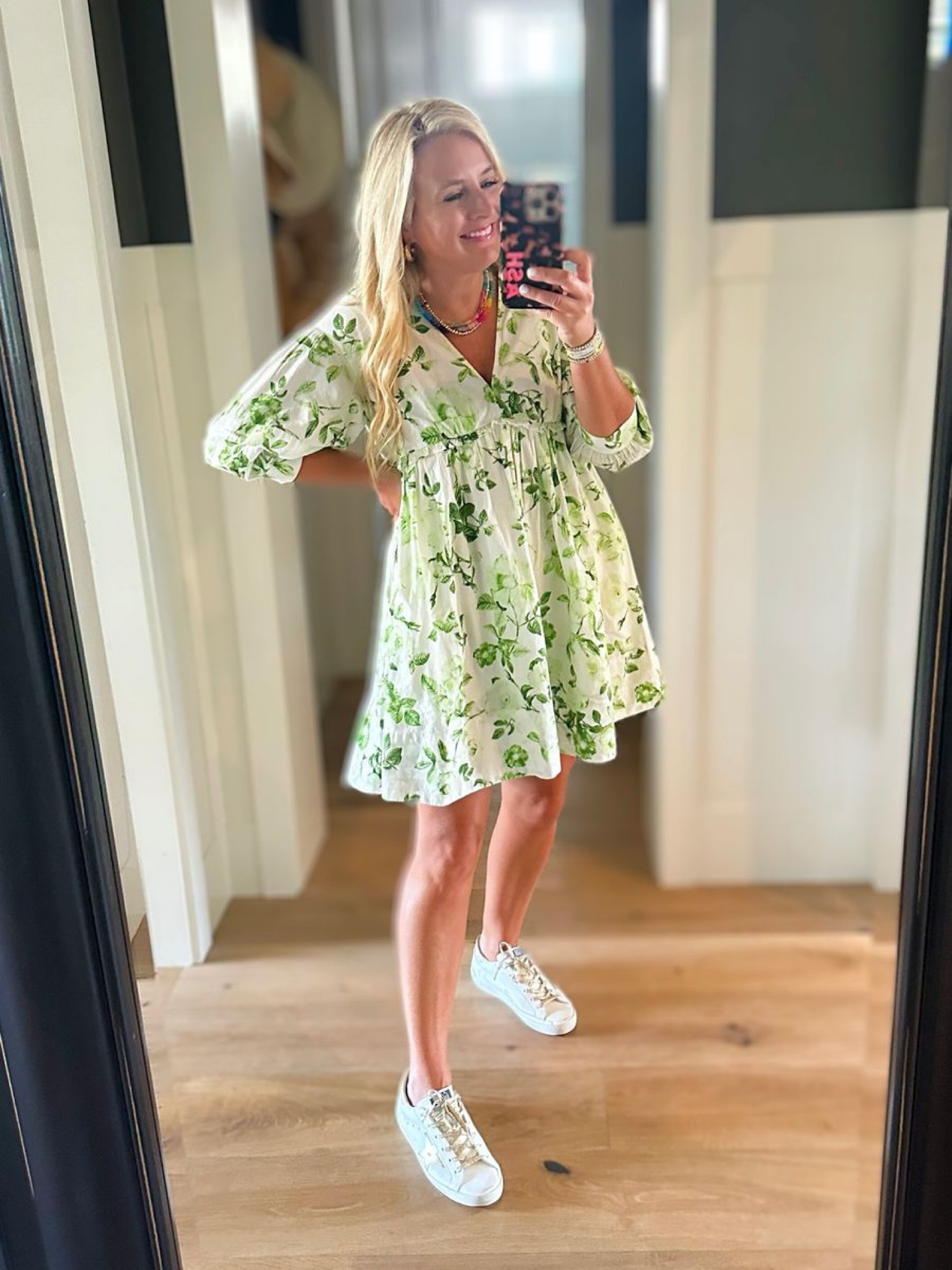 maeve green floral dress Light Green Satin Long A-Line Prom Dress, Cute Short Sleeve Evening Dr main image 0