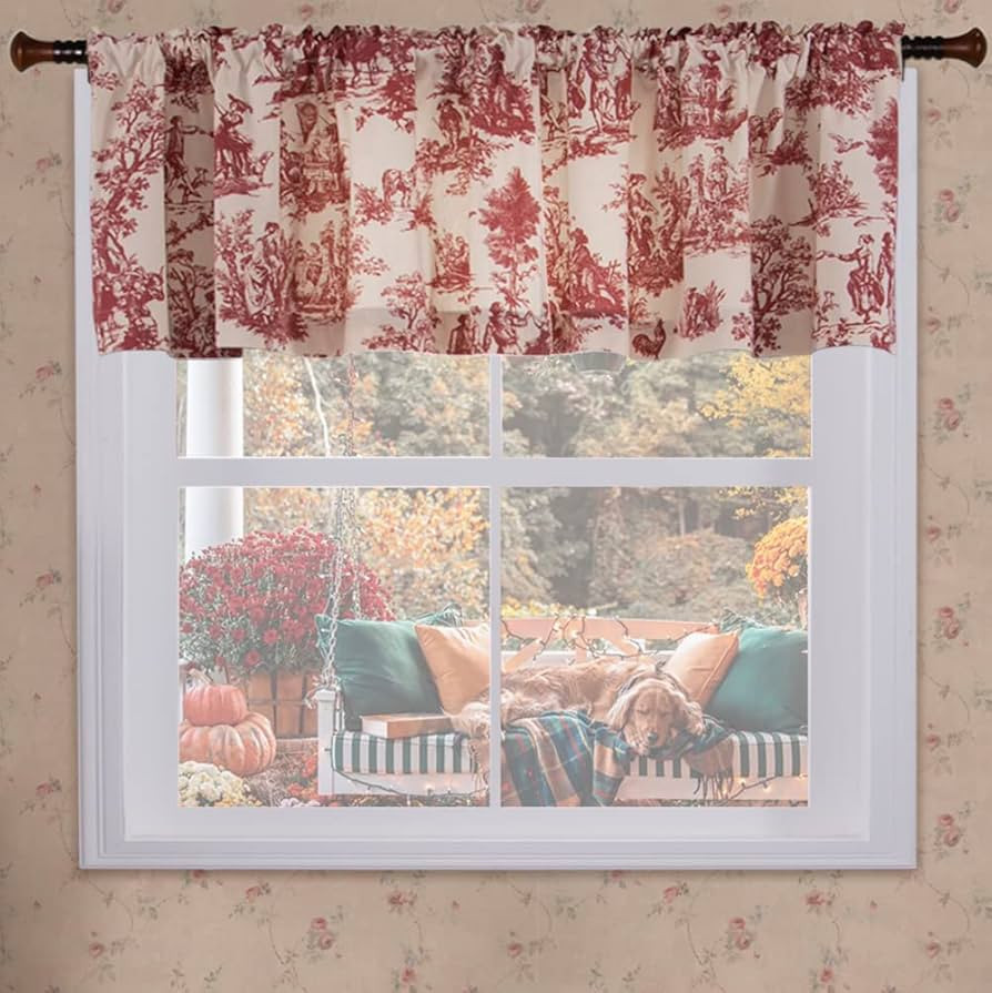 Red and Cream Beige Valance Curtains for Kitchen Windows,Country Farmhouse Style Vintage Toile de... | Amazon (US)