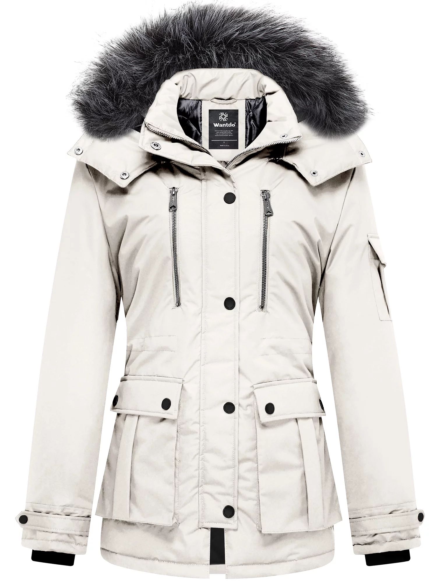 Wantdo Women's Winter Coat Thicken Winter Jacket with Detachable Hood Quilted Parka Coat Beige L | Walmart (US)