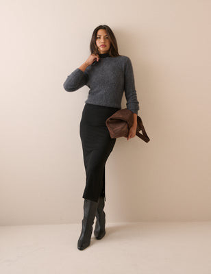 Black Jersey Fitted Midi Skirt | Nobody's Child