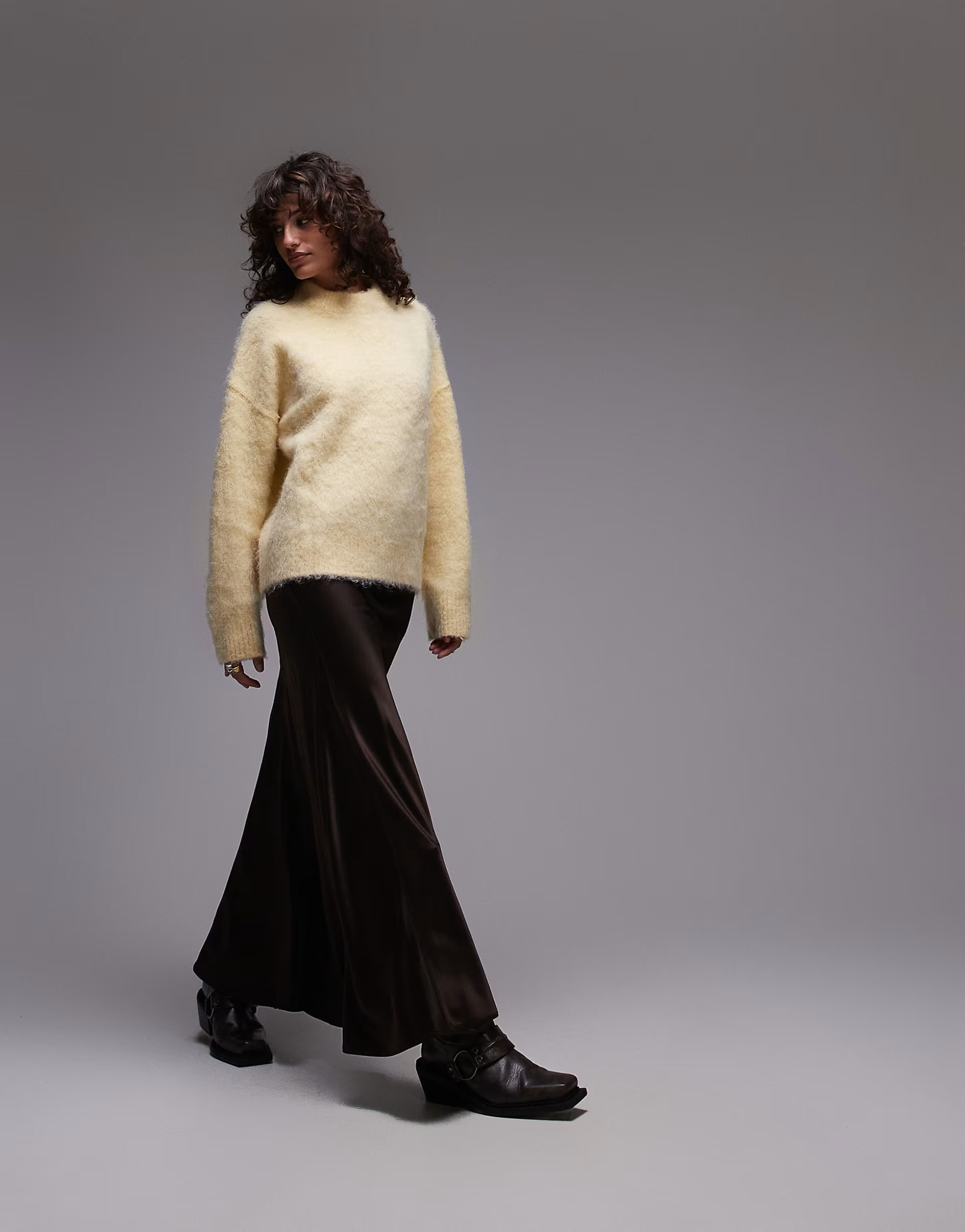 Topshop knitted fluffy relaxed jumper in buttermilk | ASOS | ASOS (Global)