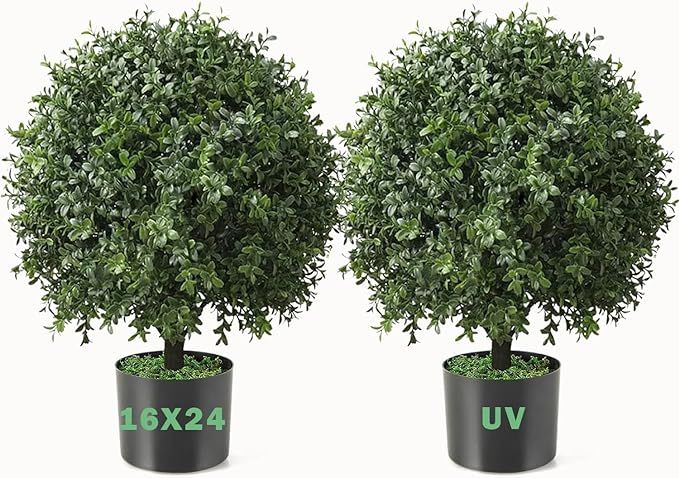 24''T Artificial Boxwood Ball Topiary Tree, Set of 2 Boxwood Ball-Shaped Artificial Topiary【UV ... | Amazon (US)