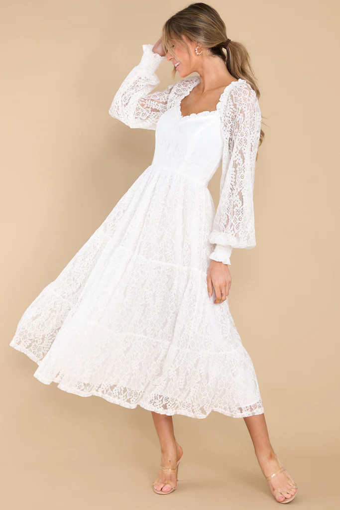 Flirty Mood White Lace Midi Dress | Red Dress 