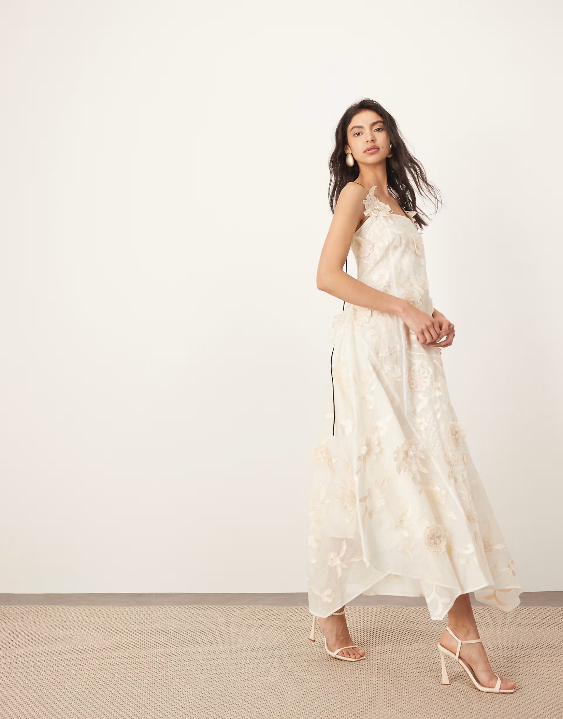 ARRANGE mirrored applique floral embroidered cami maxi dress in cream | ASOS (Global)