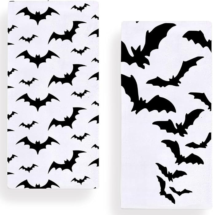 Secarond Halloween Bat Kitchen Dish Towel 18 x 28 Inch Set of 2,Halloween Spooky Holiday Tea Towels Dish Cloth for Cooking Baking | Amazon (US)