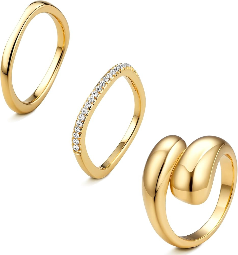 FUNRUN JEWELRY Stackable Chunky Gold Rings for Women Non Tarnish 14K Gold Chunky Ring Set Stateme... | Amazon (US)