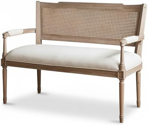 Madison Park Willshire Natural Rattan Settee, Upholstered Seat - Charming Country Design, Rustic ... | Amazon (US)