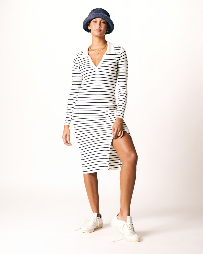 Women's Long-Sleeve Polo Midi Dress | Women's New Arrivals | Abercrombie.com | Abercrombie & Fitch (US)